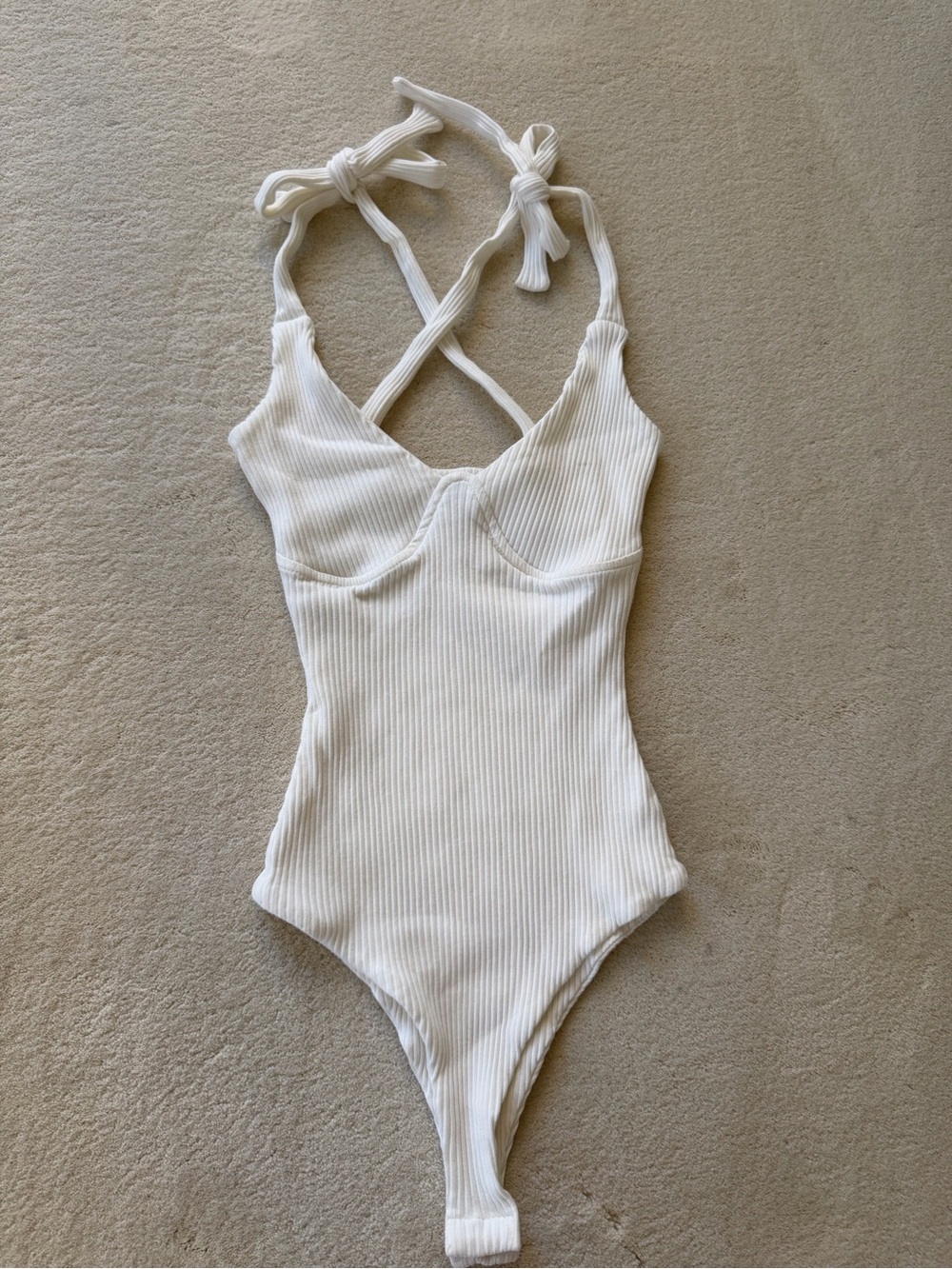 Princess Polly White Ribbed Tie-Back Kids One-Piece